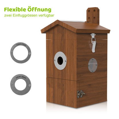 Vogel Nistkasten mit Kamera - Zwei Einflugscheiben zum Austauschen im Überblick