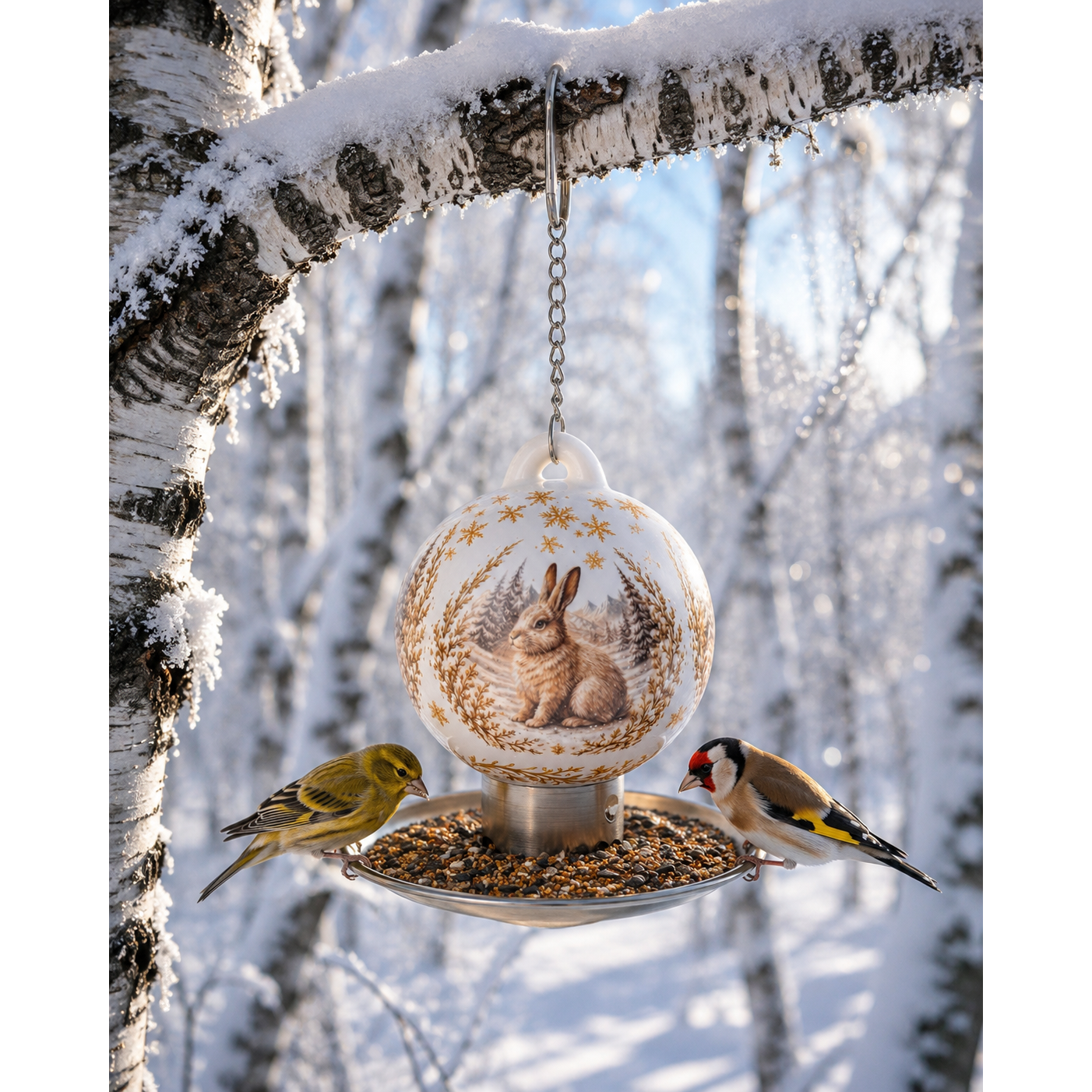 Premium-Porzellan-Vogelfutterspender Schneeglück