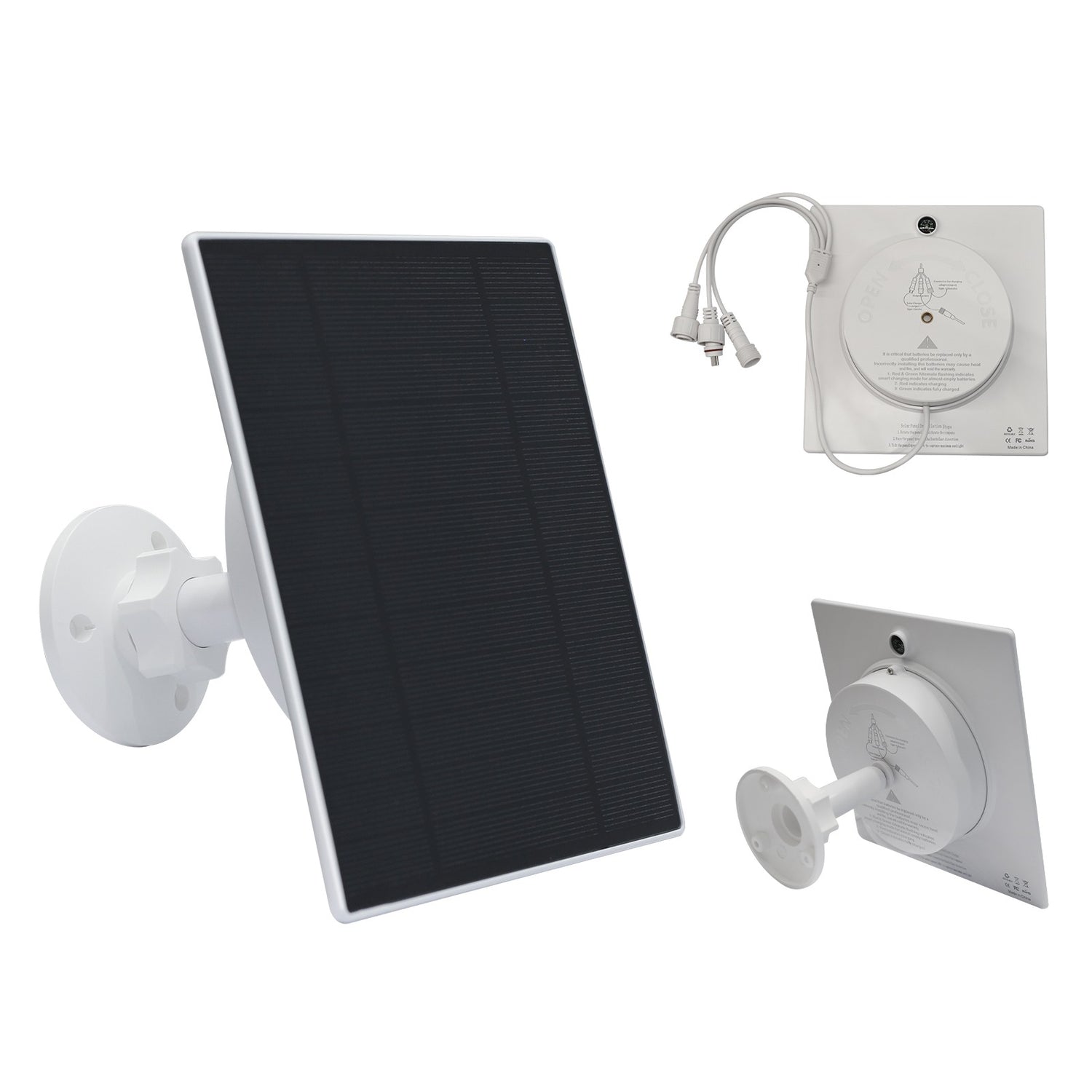 Solarmodul mit verstellbarer weißer Wandhalterung und Anschlusskabel